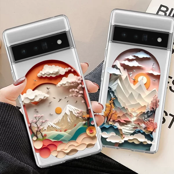 Paper Cute Landscape Ultra Thin Clear Case For Google Pixel 6 6A 8A 7 7A Pro for Google Pixel 8 Pro Transparent Cover Fundas