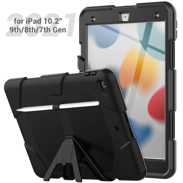 Case With Screen Protector For iPad 10.2 2021 2020 2019 (7th 8th 9th Generation) 3-Layer Protect Stand Cover Shockproof Coque