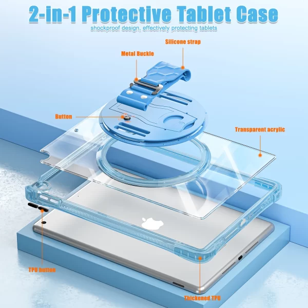 Clear Stand Cover for iPad 10.2 7th 8th 9th 10.9 2022 10th Gen Case PC Tpu 3-Layers Protect Rotating Case Hand Strap Shockproof - Image 2