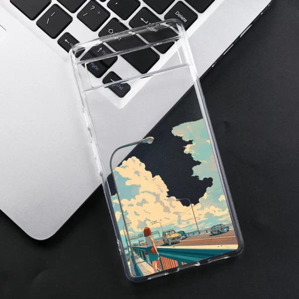 Cute Japan Anime Landscape Phone Case For Google Pixel 8A 8 7 9 Pro XL 6A 5G Retro Illustration Transparent Soft Cover Fundas - Image 2