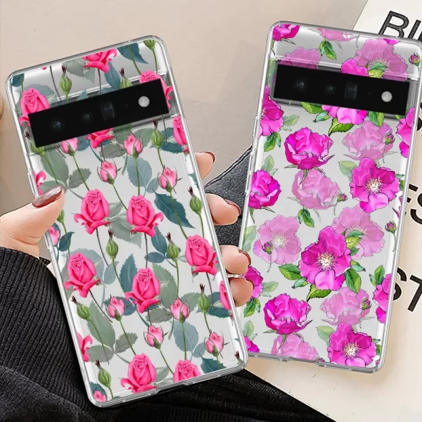 Rose Flower Hand Painted Phone Case For Google Pixel 8 Pro 7A 9 Pro XL 8 6A 5G Luxury Blossom Bud Clear Soft TPU Cover Fundas