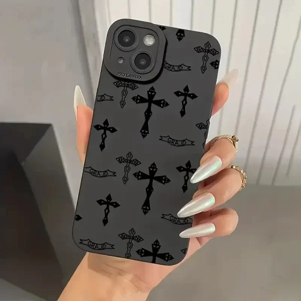 Phone Case For iPhone 16 15 14 11 12 13 Pro Max Mini Max 2020 2022 Black Cross Print Shockproof Soft Cover - Image 2