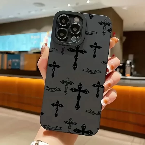 Phone Case For iPhone 16 15 14 11 12 13 Pro Max Mini Max 2020 2022 Black Cross Print Shockproof Soft Cover - Image 4