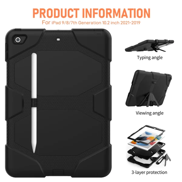 Case With Screen Protector For iPad 10.2 2021 2020 2019 (7th 8th 9th Generation) 3-Layer Protect Stand Cover Shockproof Coque - Image 3