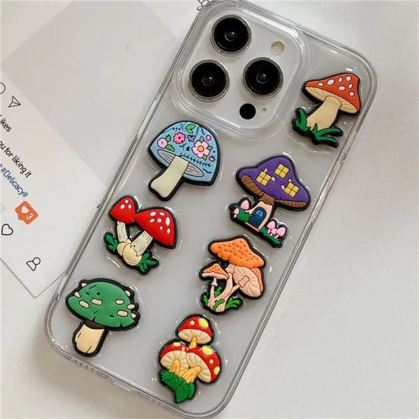 Mushroom DIY Cartoon drop glue Phone Case for iPhone 11 12 13 14 15 16 Pro Max 15pro 16pro Poison mushroom agaric Cover Capa