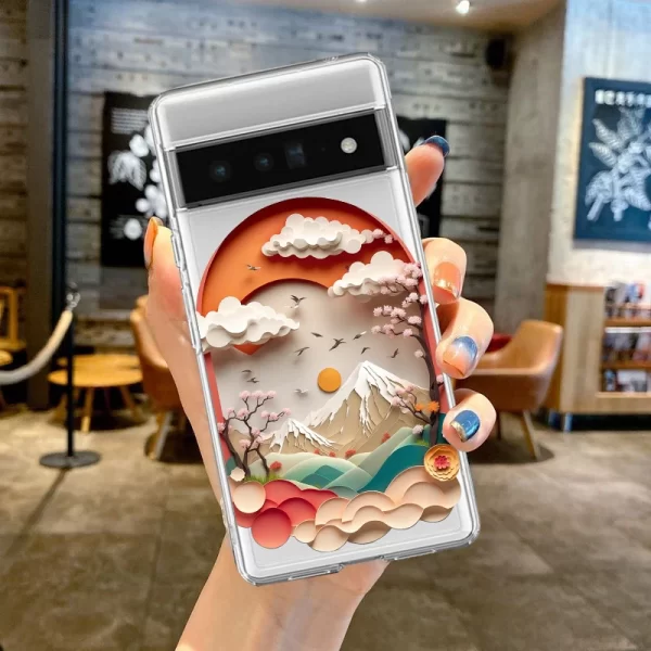 Paper Cute Landscape Ultra Thin Clear Case For Google Pixel 6 6A 8A 7 7A Pro for Google Pixel 8 Pro Transparent Cover Fundas - Image 2