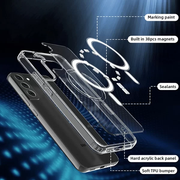 For Magsafe Magnetic Case For Samsung Galaxy S23 S22 Ultra Plus Wireless Charge Shockproof Clear Back Cover Phone Accessories - Image 3