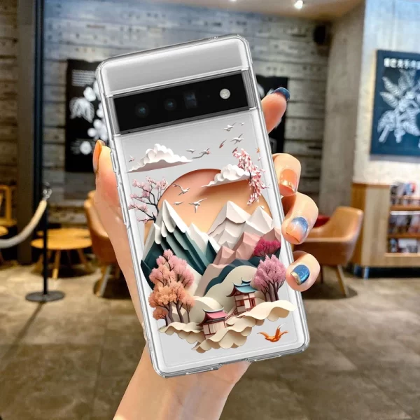 Paper Cute Landscape Ultra Thin Clear Case For Google Pixel 6 6A 8A 7 7A Pro for Google Pixel 8 Pro Transparent Cover Fundas - Image 3