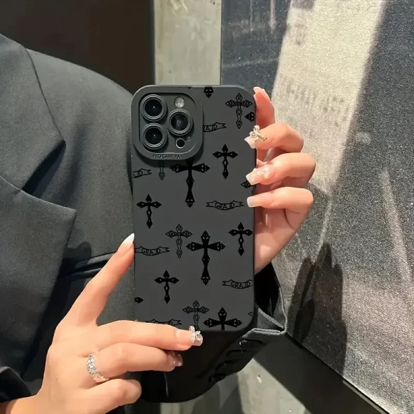 Phone Case For iPhone 16 15 14 11 12 13 Pro Max Mini Max 2020 2022 Black Cross Print Shockproof Soft Cover - Image 6