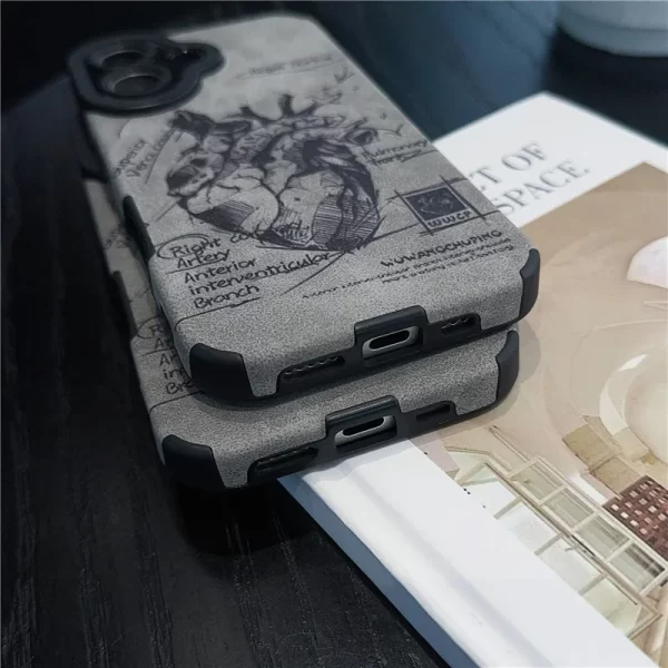 Luxury Cardiac tubule Fur Leather Medical Anatomy Phone Case for iPhone 11 12 13 14 15 16 Pro Max Plus Cardiovascular Cover - Image 4