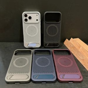 For iPhone 11 12 13 14 15 16 17 18 Pro Max Air Shockproof Matte Honeycomb Heat Dissipation Magnetic Hidden Kickstand Phone Case